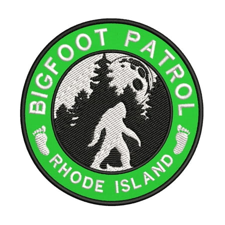 USA Rhode Island Bigfoot Patrol! Cryptid Sasquatch Watch! 3.5 Inch Iron Or Sew On Embroidered Fabric Badge Patch Unexplained Mysteries Iconic
