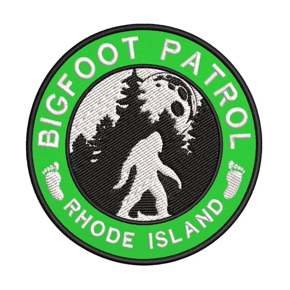 USA Rhode Island Bigfoot Patrol! Cryptid Sasquatch Watch! 3.5 Inch Iron Or Sew On Embroidered Fabric Badge Patch Unexplained Mysteries Iconic Series