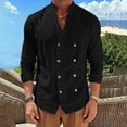 thumbnail image 5 of hoksml Men's Mandarin Collar Double Breasted Long Sleeve Linen Blend Shirt Breathable Loose Fit Casual Beach Button Down Shirt, 5 of 8