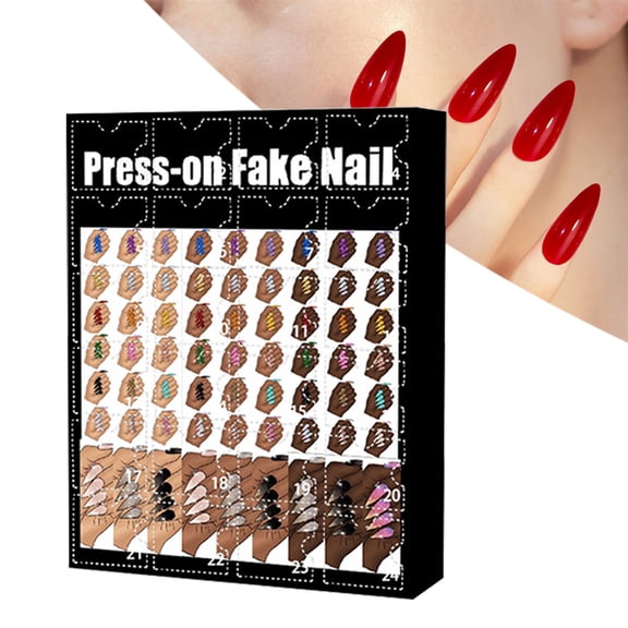 Beauty Nail Advent Christmas Countdown Calendar 2025,24 Days Surprise Calendar Nail Art with 24PCS Press On Nails,Reusable French Christmas Press on Nails for Women Girls New Year Gifts-B