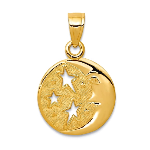 Finest Gold 14K Yellow Gold Polished Flat-Backed Moon with Three Stars Pendant