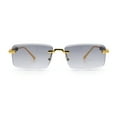 thumbnail image 3 of Luxury Beveled Lens Rich Art Retro Rimless Gangster Narrow Rectangle Sunglasses Gold - Smoke, 3 of 8