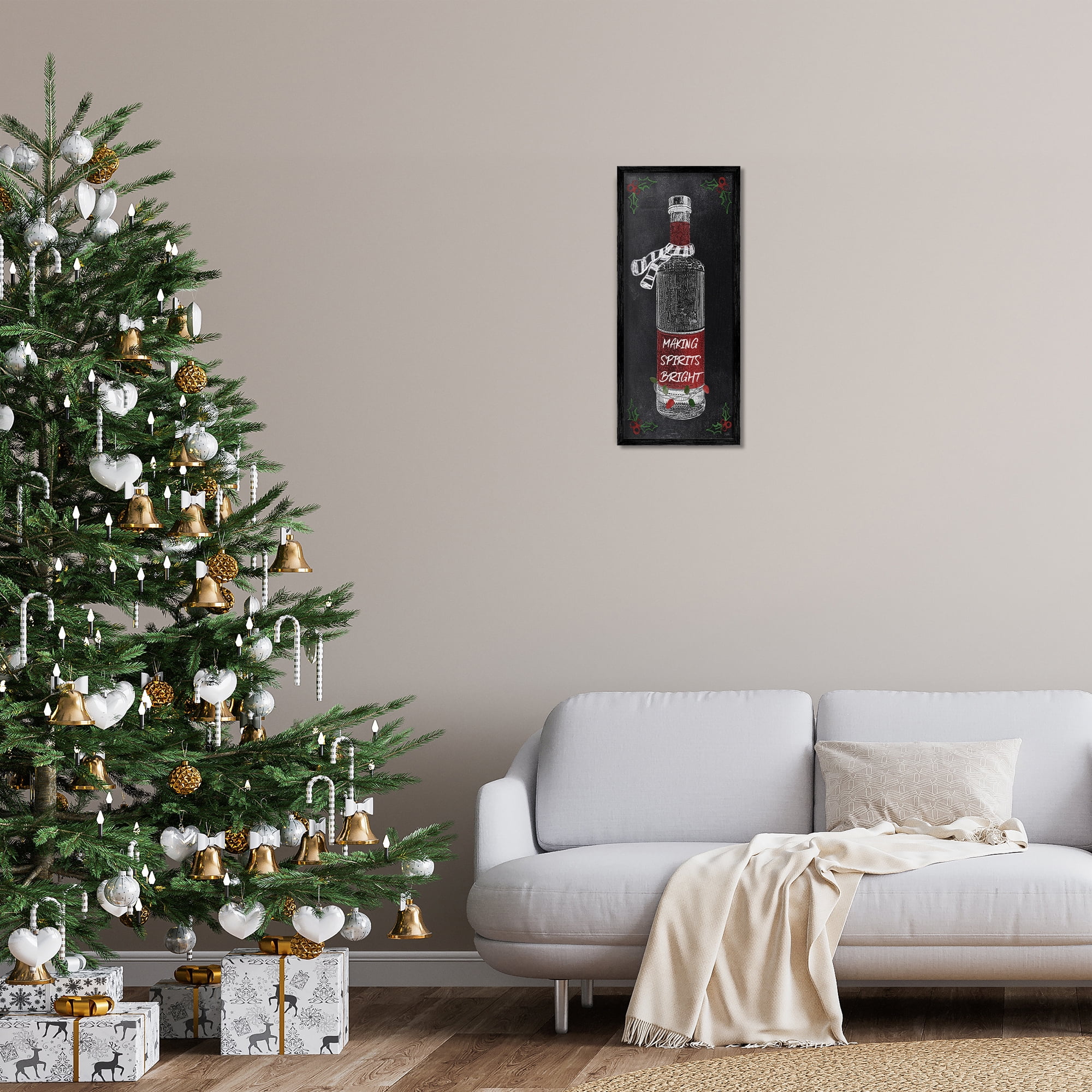 Stupell Industries Making Spirits Bright Bottle Holiday Painting Black Framed Art Prints Wall Art, 10 x 24