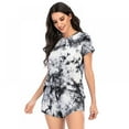 thumbnail image 4 of Femmes 2Pcs Cravate-Teinte Imprimé Pyjamas Ensemble Casual Manches Courtes Tops + Shorts Home Costumes, 4 of 6