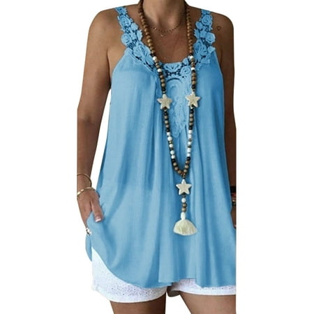 - Summer Sleeveless Tank Tops For Women Floral Strappy Round Neck Plain Beach Tops Casual Chiffon Vest T Shirts Plus size S-5XL