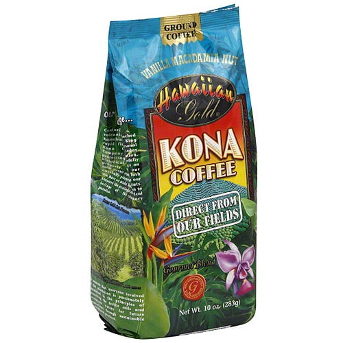 Hawaiian Gold Kona Vanilla Macadamia Nut Ground Coffee, 10 oz (Pack of