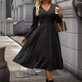 thumbnail image 3 of Kaemgyyd Long Sleeve Dress for Women Solid Color V Neck Fall Wedding Guest Dress Tiered A Line Flowy Midi Dresses, 3 of 7