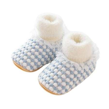 

Baby Girl Winter Sock Shoes Plaid Flats Warm Plush Walking Shoes