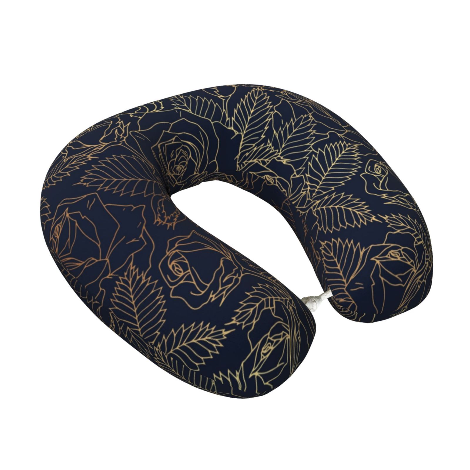 Xecao Copper-Gold Gloss Outline Rose Print Memory Foam Cervical Neck Pillow Versatile U-Shaped Pillows for Home,Office,Camping,Travelling,Soft Washable Cover