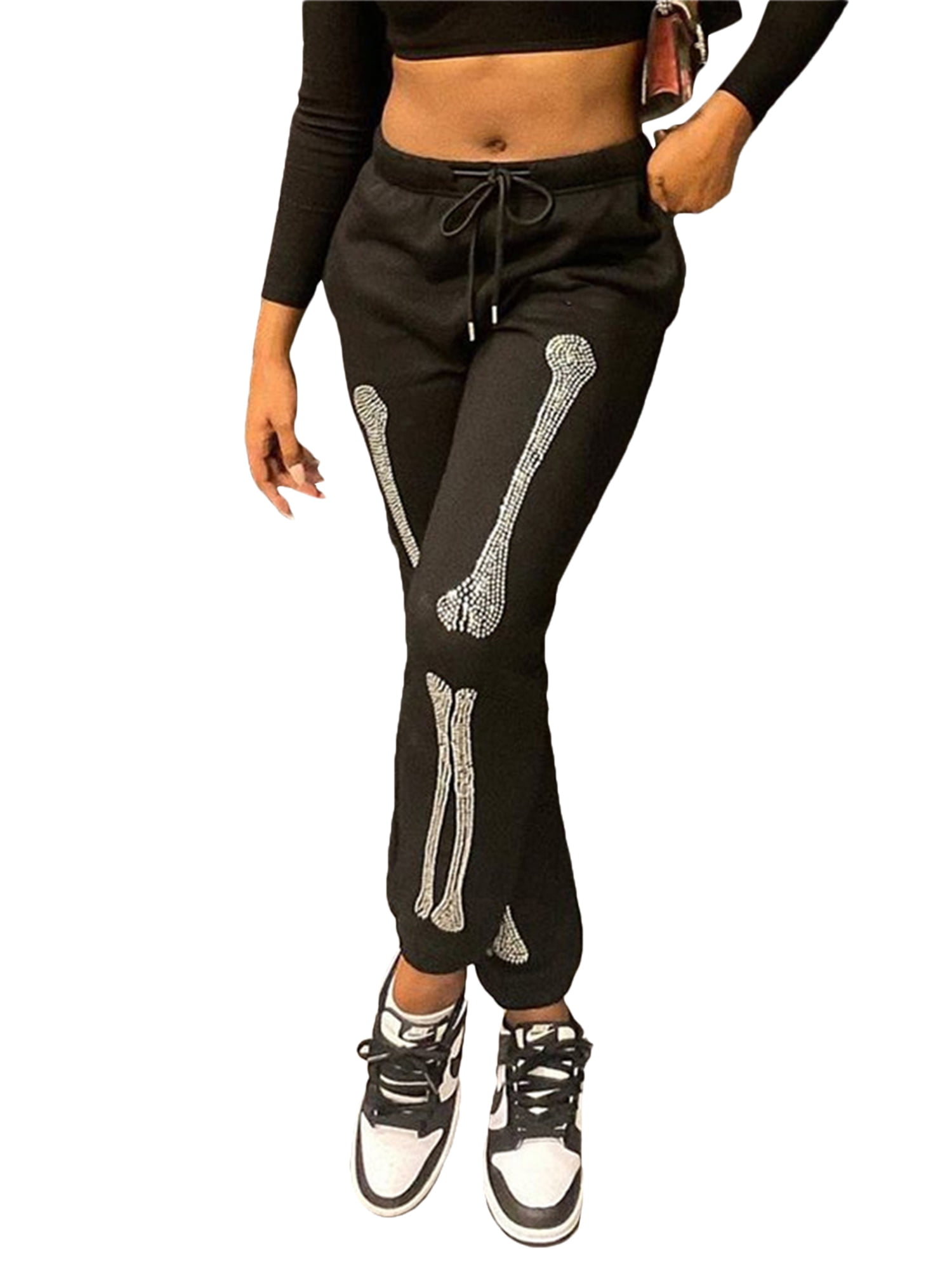 Misvisende tro på Leia Women Mid Waist Drawstring Slim Joggers Diamonds Skeleton Print Sweatpants  Casual Running Trousers - Walmart.com