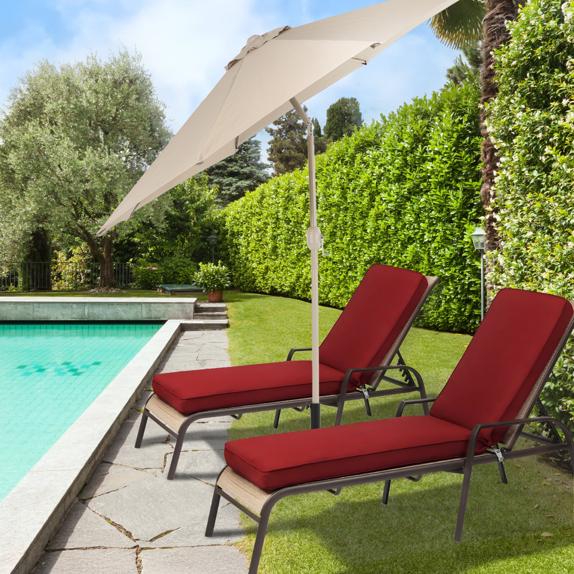 BPS 72" x 21" x 3" Outdoor Chaise Lounge Cushion, Fade & Water Resistant Patio Chair Cushion, Set of 2 - Red