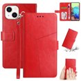 thumbnail image 1 of SaniMore PU Leather Wallet Case for iPhone 14 Plus (6.7" 2022), Shockproof Buffer Wrist Strap[Romoveable] Kickstand Card Slots Cash Pocket Anti-scratch Full-protective Shell, Red, 1 of 8