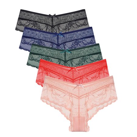 

Buankoxy Lace Bikini Panties for Women Soft Lace Low Rise Breathable Invisible Underwear Pack of 5(Multicolor 7)