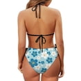 thumbnail image 6 of Chririnla Women's Halter Neck Two-Piece Bikini Set - Blue Cherry Blossom Floral Print, Tie Side Triangle Swimsuit for Beach Vacation & Pool Party, 6 of 9