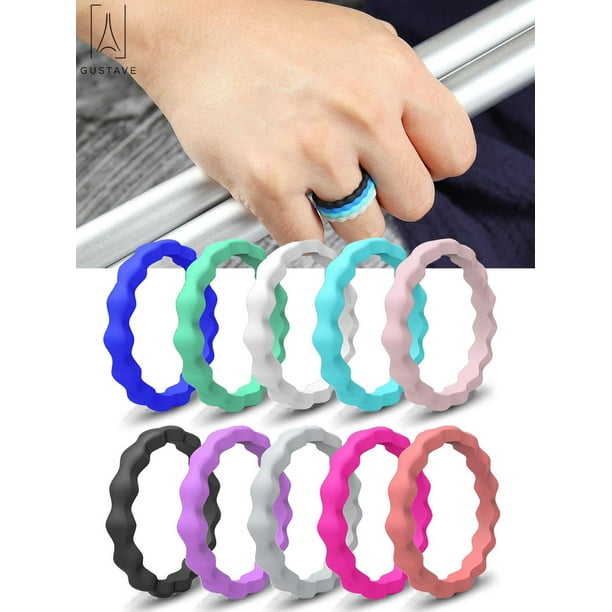 Gustave GustaveDesign 10 Packs Silicone Wedding Ring for Women Thin