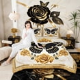 thumbnail image 4 of Manfei Black Gold Butterfly Bedding Queen Comforter Set, Dreamy Golden Blossoms Down Comforter, Modern Aesthetic Bedding Sets Queen with Comforter, Microfiber Bedroom Decorative, 3 Pieces Reversible, 4 of 7