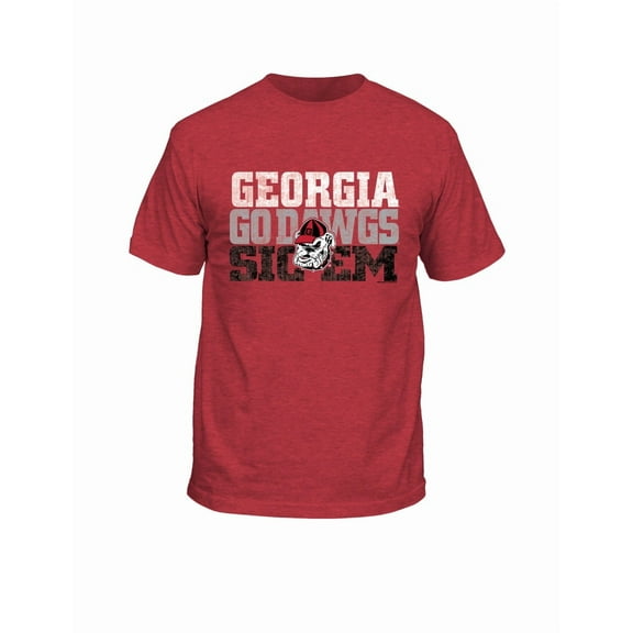 New World Graphics Mens College Football Graphic T-Shirt - Georgia, Go Dawgs, Sic 'Em Design-Heather Red-large