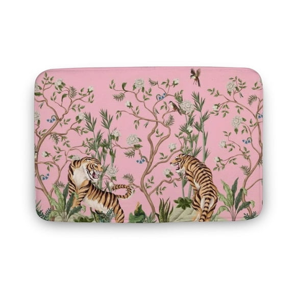 Chinese Tigers Doormat, Chinoiserie Design Doormat, Pink Oriental Garden Doormat,Funny Doormat, Home Decor,Welcome Mat,Indoor Doormat,Front Back Door Mat Coral Velvet Rug 16”x24”