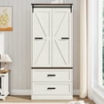 thumbnail image 5 of ChVans 72.8''H Armoire Wardrobe Closet with Sensor Light and 2 Drawer, Farmhouse Bedroom Armoire Cabinet with Hanging Rod, Wooden Wardrobe Cabinet with folding sliding barn door for Bedroom, 5 of 9