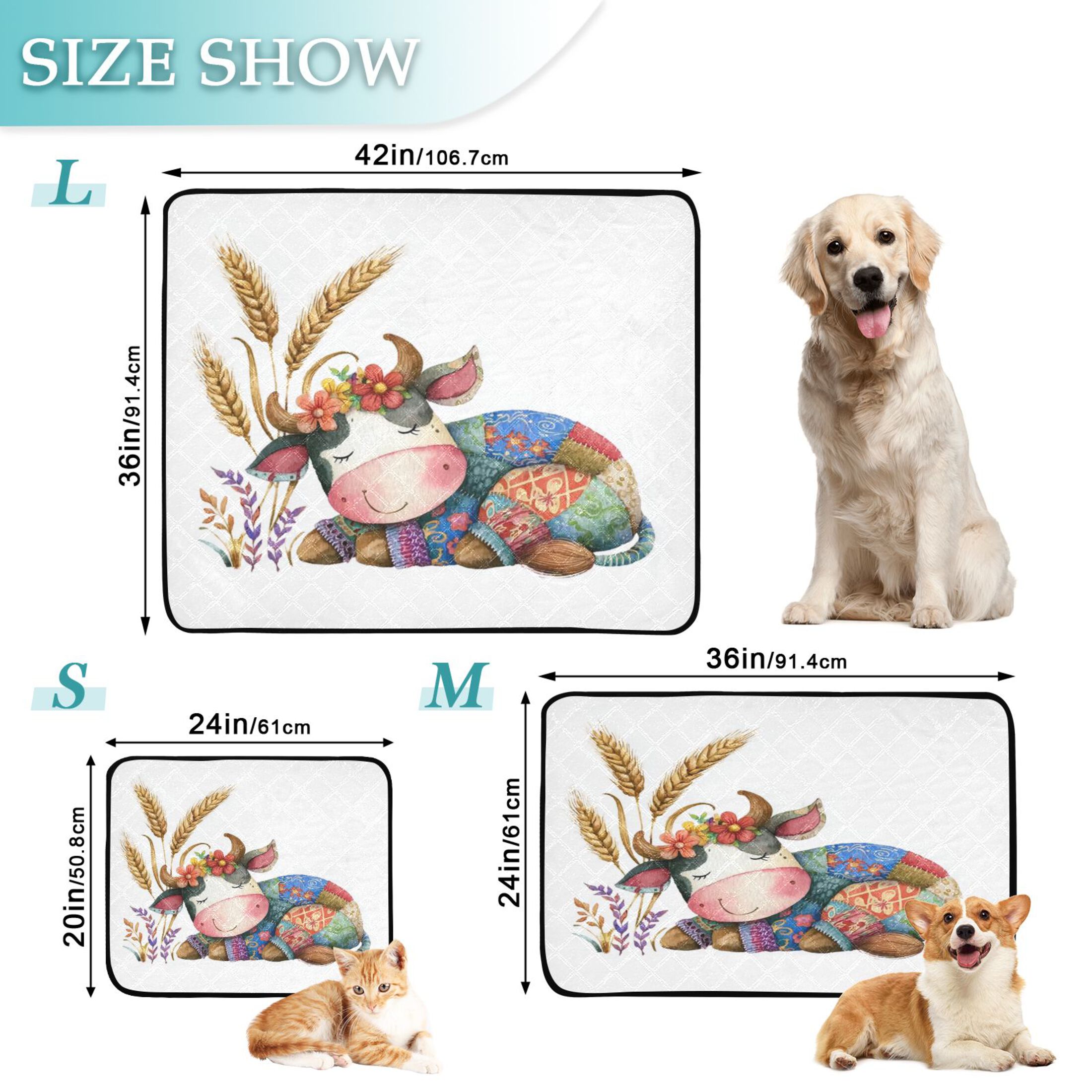 IAUYY Washable Pee Pads for Dogs Smallx3 Absorbent and Leak-Proof Non-Slip Reusable Puppy Pee Pads for Dogs Applicable to Playpen Potty Crate Watercolor Cow Illustration Style