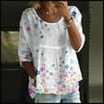 thumbnail image 2 of GZWYHT Boho Floral 3/4 Sleeve Tunic Top Women's Print T Shirt Loose Fit Tunic Top Peplum Tops for Women Business Casual Outfits Crewneck Short Sleeve Shirts Clear L, 2 of 3