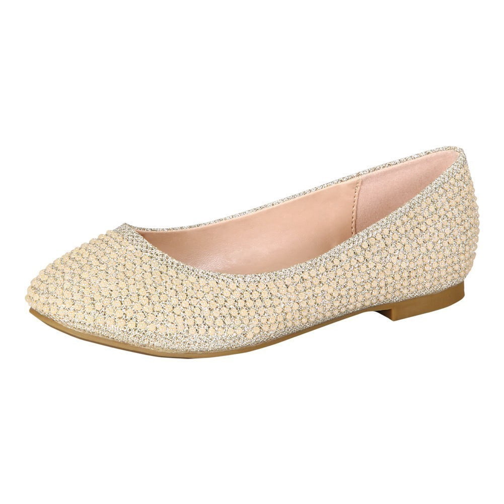 Girls Nude Glittery Bejeweled Slip-On 