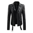 thumbnail image 1 of CEHVOM Veste de Moto à Col à Revers pour Femmes Veste Courte en Cuir, 1 of 6