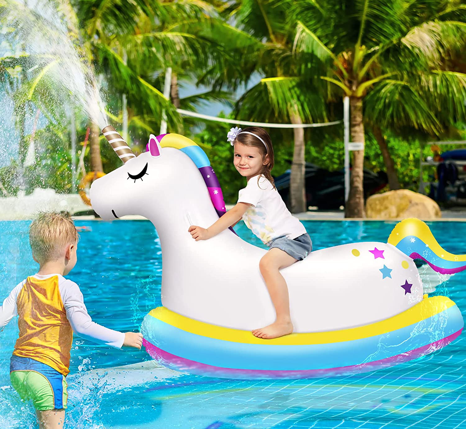 Jasonwell Giant Inflatable Unicorn Pool Float Party Inflatable Floaties Lounger Water Air Swimming Pool Toys for Kids & Adults with Rapid Valves