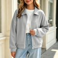thumbnail image 5 of Mifsaly Womens Cropped Bomber Jackets Zip Up Collared Sweatshirts Jacket Fall Winter Fashion Going Out Athletic Outerwear with Pockets, 5 of 8