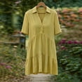 thumbnail image 6 of Ecqkame Summer Linen Dresses for Women Short Sleeve Turndown Collar Button Front Dresses Casual Loose Boho Mini Shirt Dress Yellow XXXL, 6 of 8