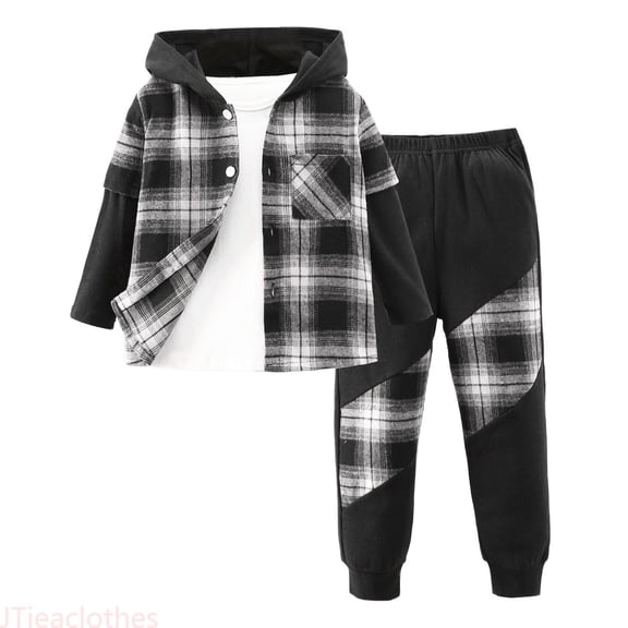 JTieaclothes Boys Outfit Sets Flannel Plaid Shirt And Pants Sets for Kids Boys Fall Winter Outfits Sets,Boys Outfit Sets Sizes 2-3 Years
