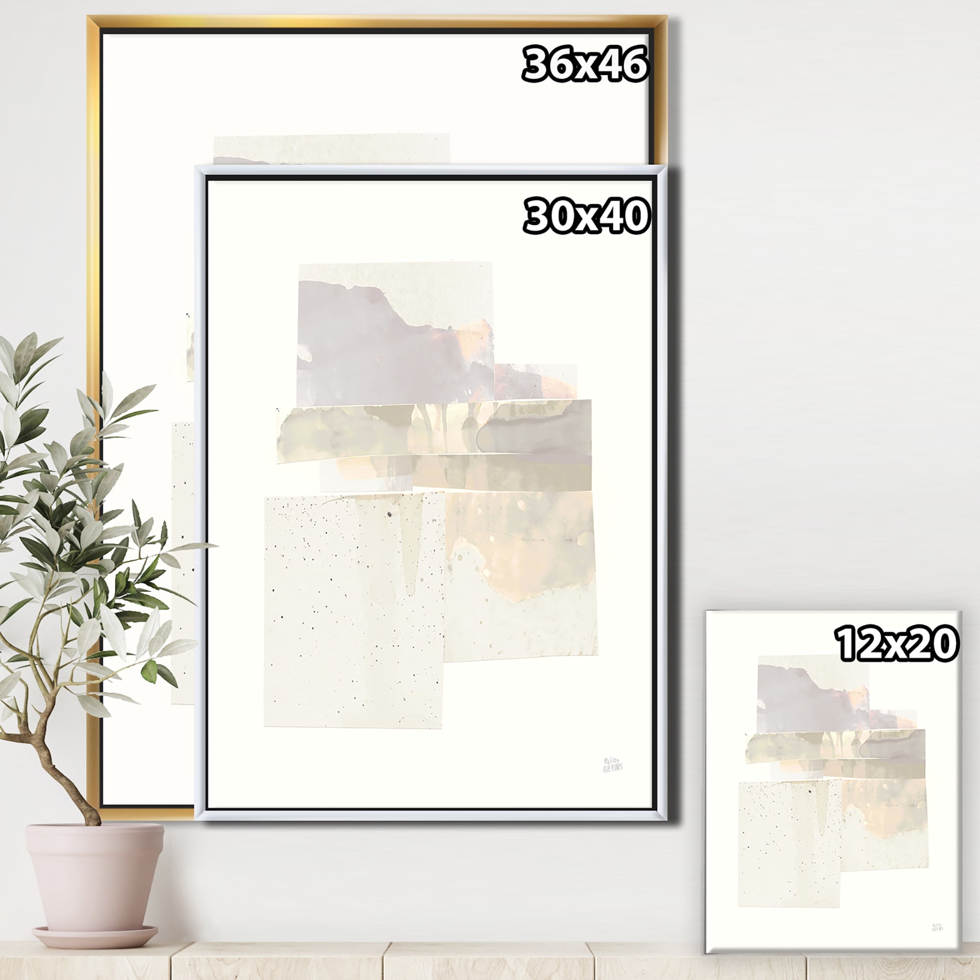 Designart ' Geometric Neutral Form III ' Shabby Chic Framed Canvas