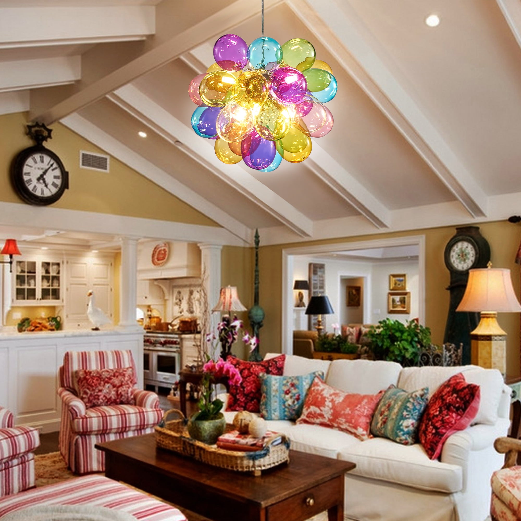 Longree Color Glass Bubble Ball Chandelier, Blown Glass Pendant Light Fixture for Children's Rooms, Bedrooms, Living Rooms - 40x30 inch