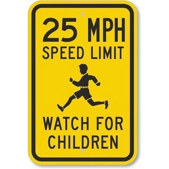 25 Mph Speed Limit Watch for Children (with Graphic), Heavy-Duty Aluminum Sign, 63 Mil, 8" X 12" inch