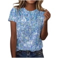 thumbnail image 1 of Liquidation! Uooqdmx Hauts Pailletés pour Femmes, Chemises à Manches Courtes pour Femmes, Hauts à Sequins pour Femmes, T-Shirt Décontracté à Col Rond Imprimé à Sequins, Chemises d'Été pour Femmes, Bleu Ciel m, 1 of 4