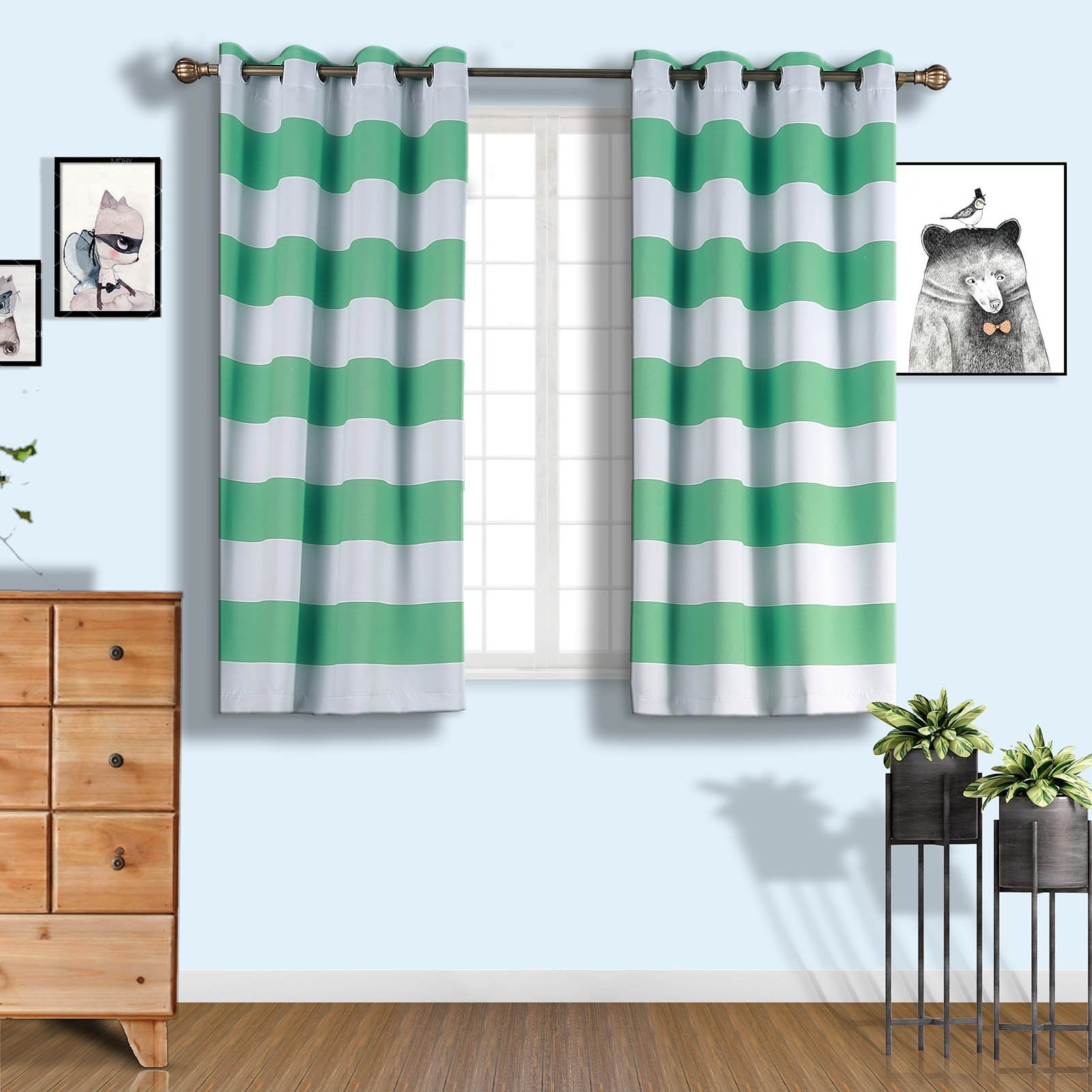 Cabana Stripe Curtains 2 Packs White & Mint Blackout Curtains 52