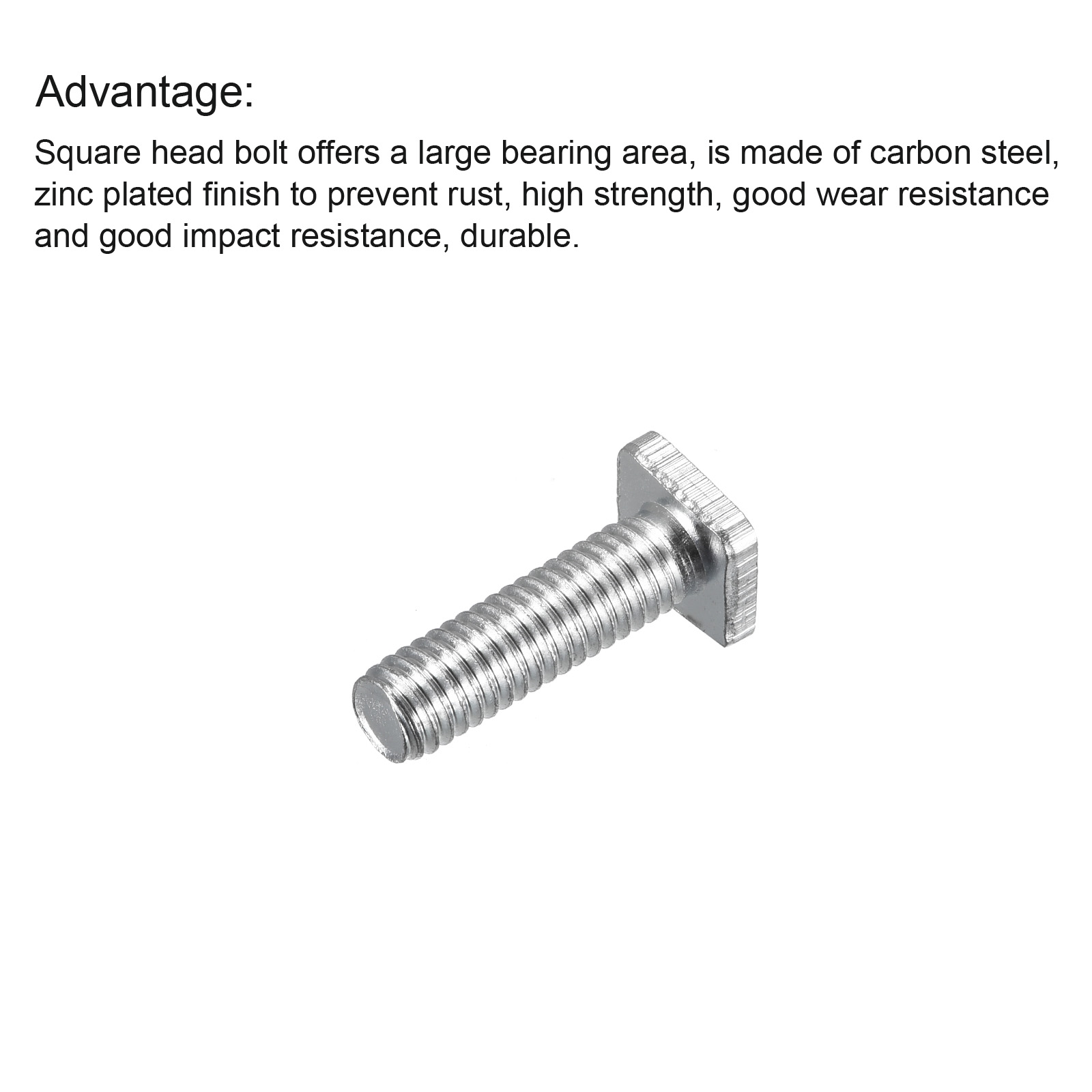 Square Head Bolt, 10 Pack M6x20mm Carbon Steel Grade 4.8 Square Screws - image 4 of 5