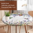 thumbnail image 4 of Watercolor Floral Round Tablecloth, Fitted Table Cover with Elastic for 36"-44" Round Tables, Spring Daisy Sunflowers Wisteria Hummingbird Table Cloth Outdoor Dinning Party Waterproof Tablecloths, 4 of 7