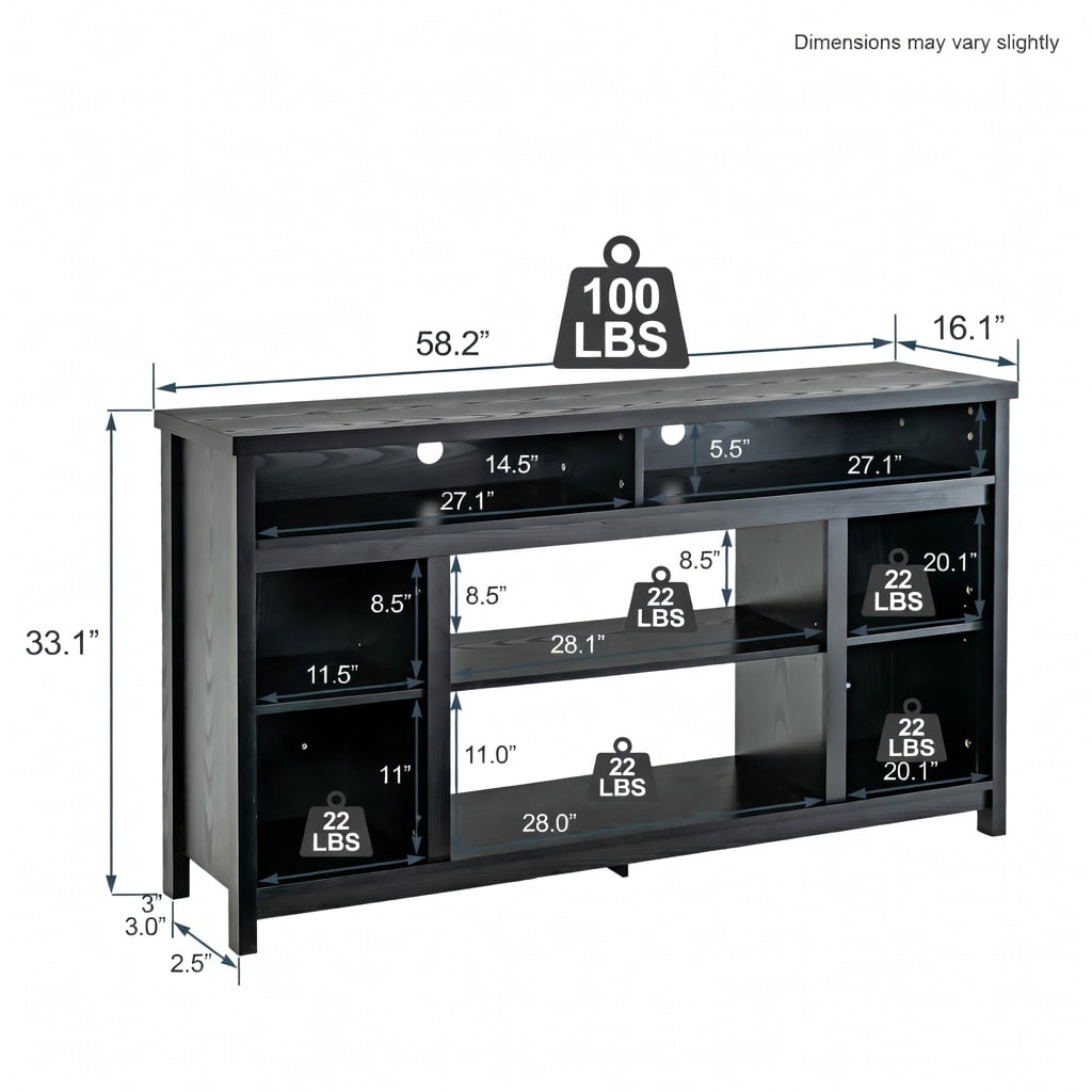 Demi Bonn TV Stand, TV Cabinet, 58 Inch TV Stand Entertainment Console Center with Adjustable Open Shelves, Media Entertainment Center with Storage, for Living Room, Bedroom, Black