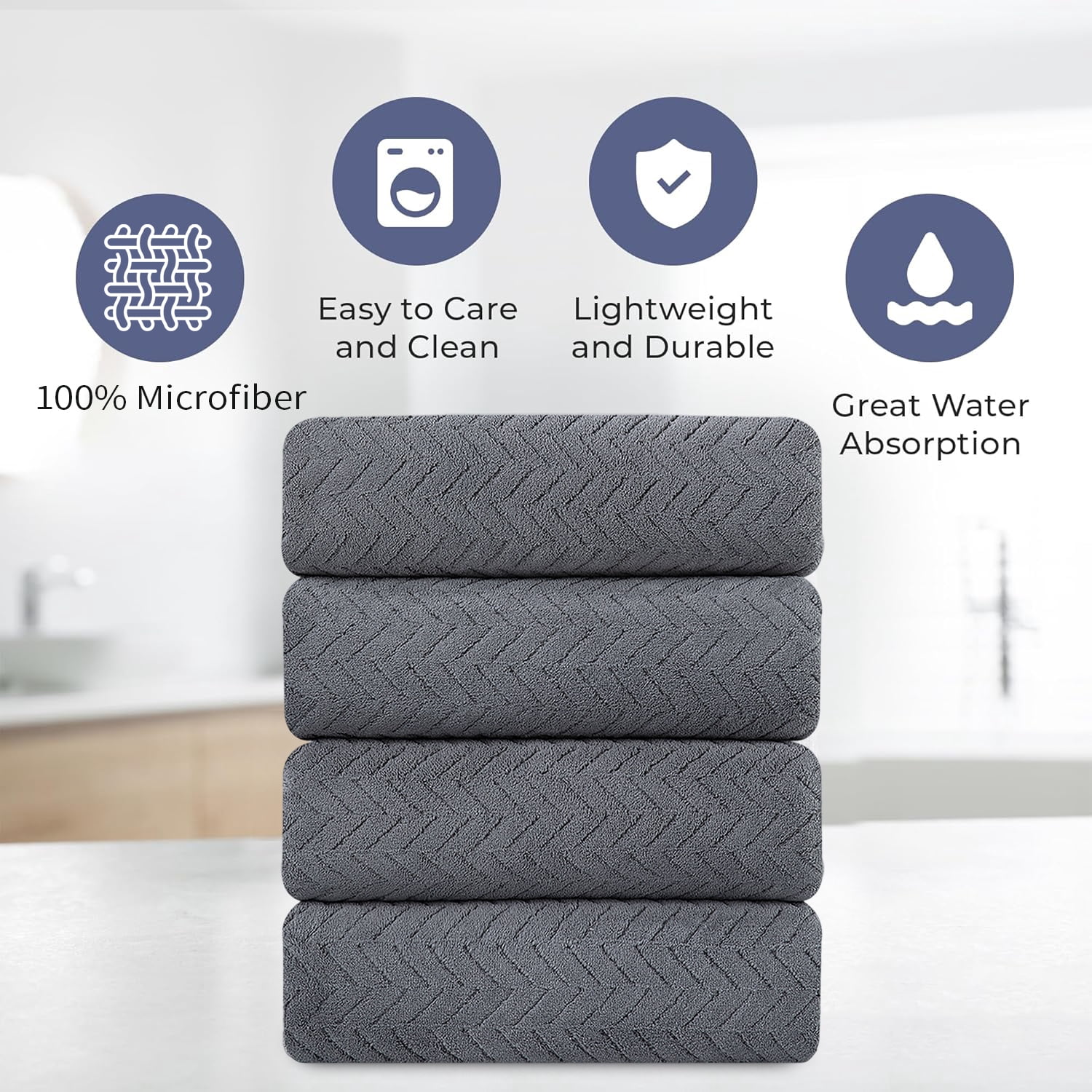 Beartech 3 Pack Microfiber Bath Towel Set Soft & Quickly Dry Bathroom Towel,Super absorbent Plush Bath Sheet Towel Oversized Towels Hotel Shower Towel-Dark Gray
