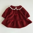 thumbnail image 4 of Rhuody Christmas Girls Dresses Long Sleeve Stylish Plaid Bow Tie Collar Party Dress For Elegant Lace Trim Gown For And Photoshoots Crewneck Winter Flowy Dresses Xmas Casual Playsuit 12-18 Months Red, 4 of 5