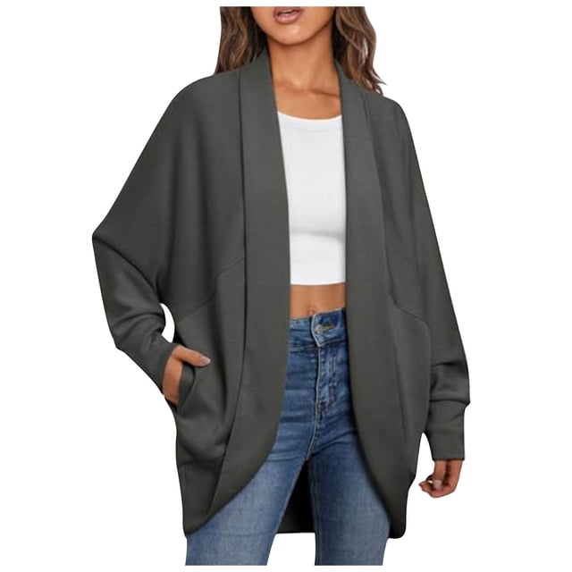 FAIWAD Womens Open Front Cardigan Long Sleeve Knit Plus Size Lightweight Sweater Coat
