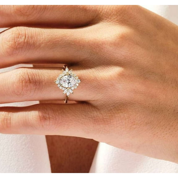 vylahjewellery Unique 1.50 CT Oval Cut Moissanite Diamond Ring 10K Rose Gold Best Proposal Engagement Ring for Her