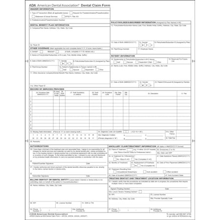 2024 New ADA Dental Claim Form- 2500 sheets