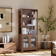 thumbnail image 3 of Weselon 70" Tall 5 Shelf Bookcase with Door and Shelves, Freestanding Storage Cabinet with Arched Acrylic Door for Living Room Office Storage, Floor Standing Bookshelves, Walnut, 3 of 6