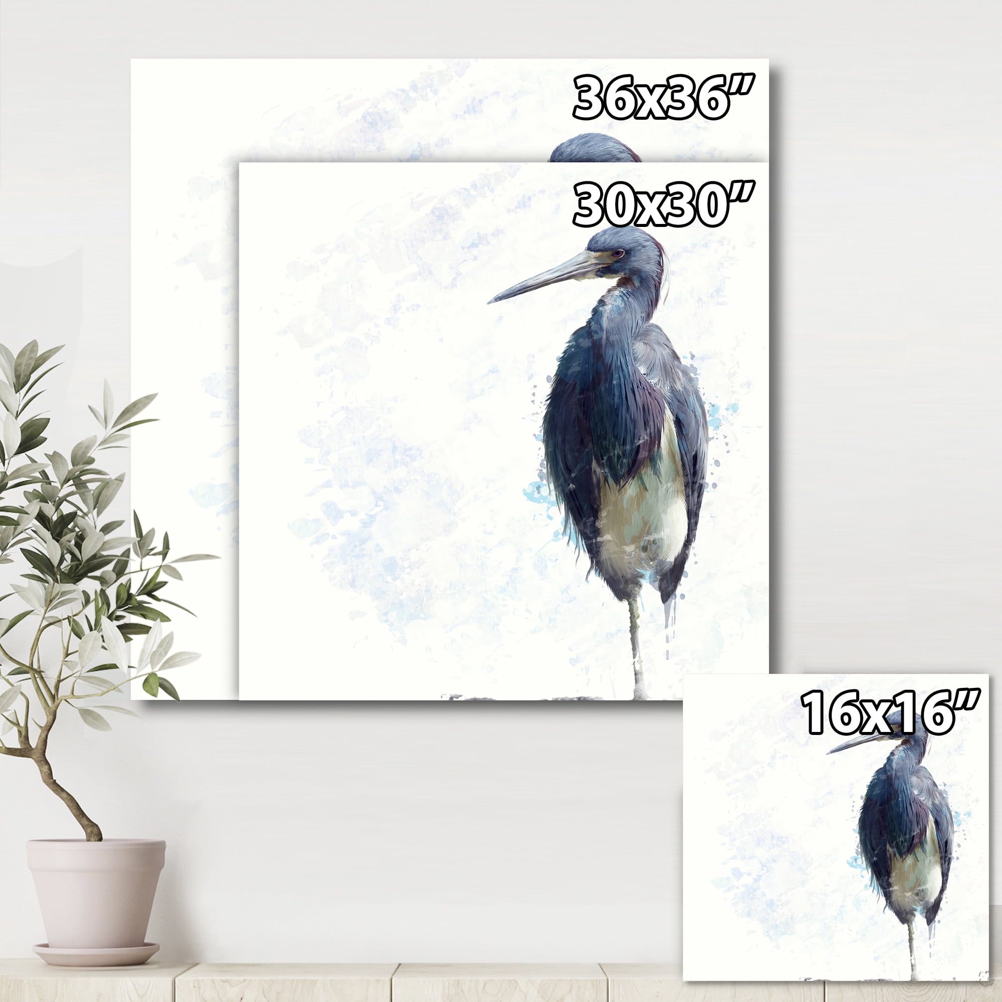Tricolored Heron Bird On White 30 in x 30 in Painting Canvas Art Print, by Designart