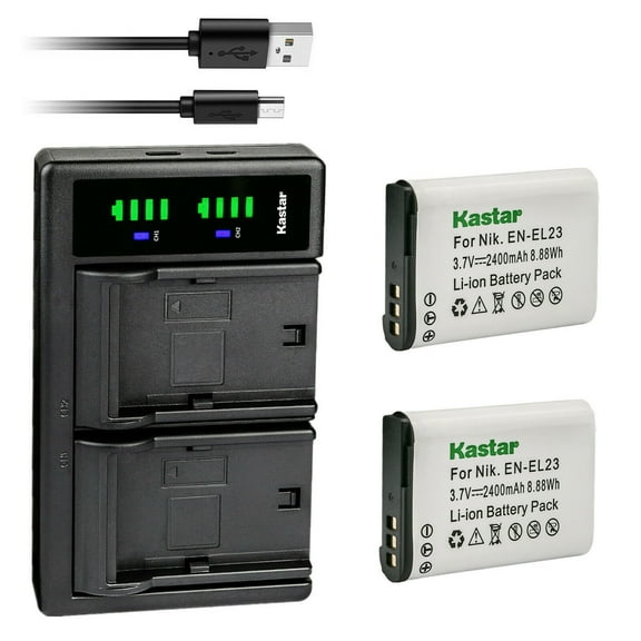 Kastar 2-Pack EN-EL23 Battery and LTD2 USB Charger Replacement for Nikon EN-EL23 ENEL23 Battery, Nikon MH-67 MH-67P Charger, Nikon Coolpix B700, Coolpix P600, Coolpix P610, Coolpix P610s Camera