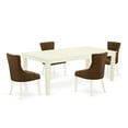 thumbnail image 2 of LGFR5-LWH-18 5Pc Dining Set Includes a Rectangle Dining Table with Butterfly Leaf and Four Parson Chairs with Dark Coffee Fabric, Linen White Finish, 2 of 5