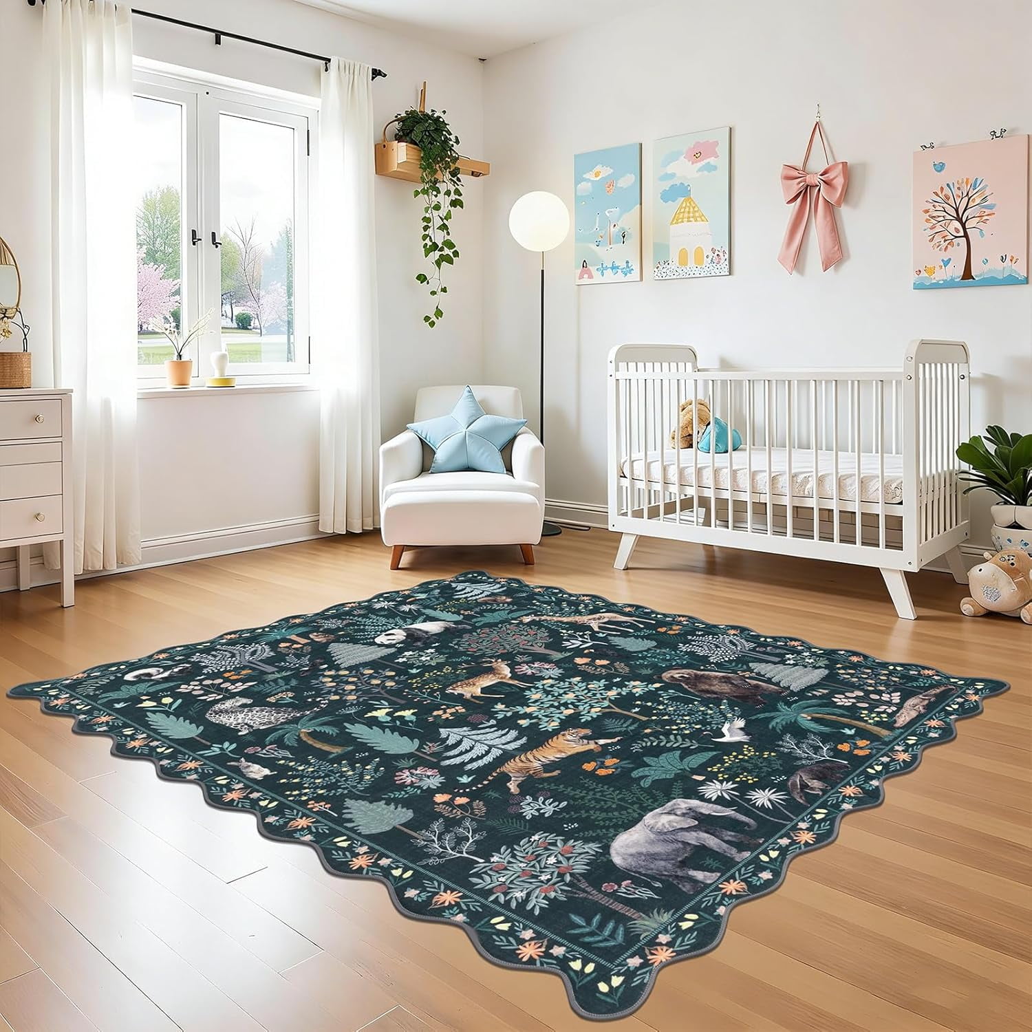 MJIAexp Jungle Animal Print 5x7 Area Rugs for Living Room, Green Soft Washable Rugs for Bedroom Ultra-Thin Non-Slip Modern Rug, Stain Resistant Rug Carpet for Dining Room