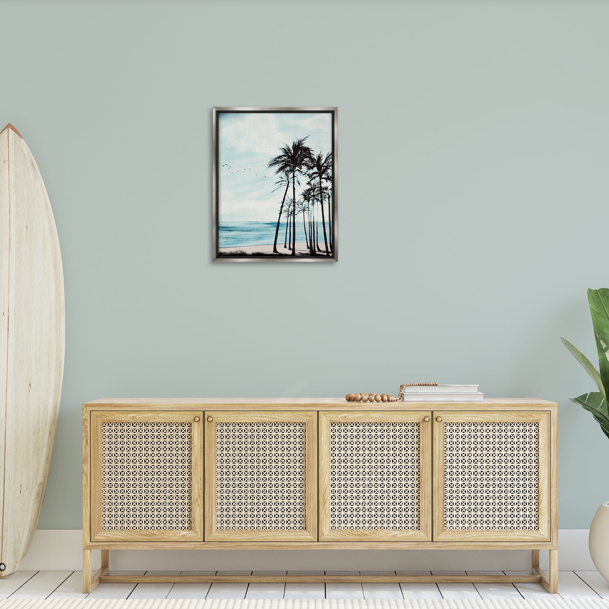 Stupell Industries Summer Beach Silhouette Coastal Painting Gray Floater Framed Canvas Art Print Wall Art, 25 x 31